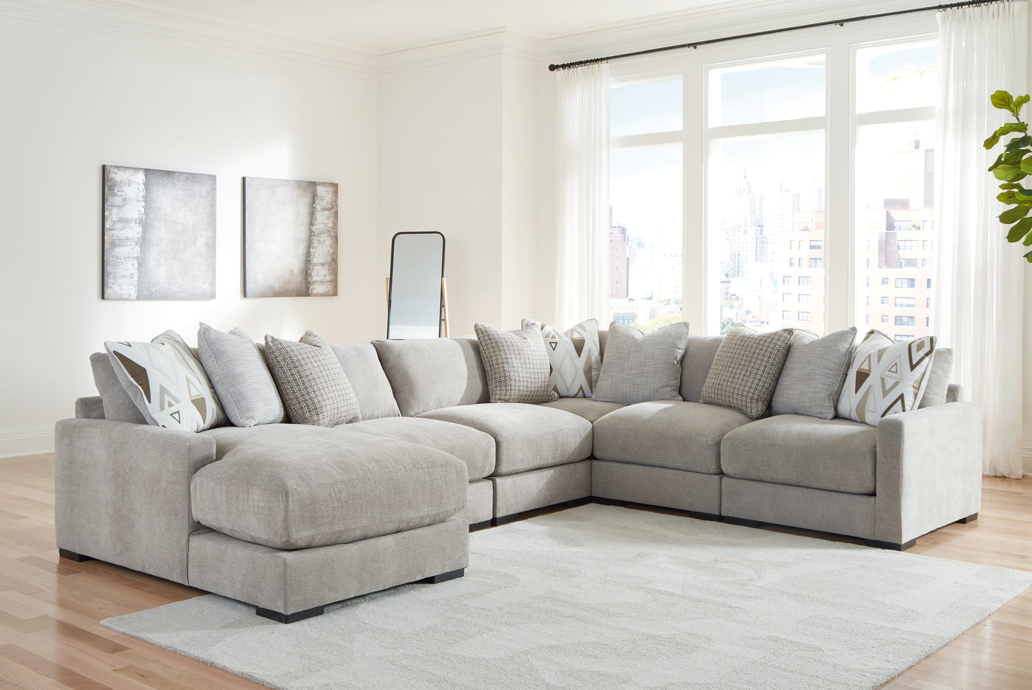 Cassel Furniture Outlet - Ashley Furniture - Aslan Court Sectional - RAF 6-Piece Sectional with Chaise / Flax - 20305S8