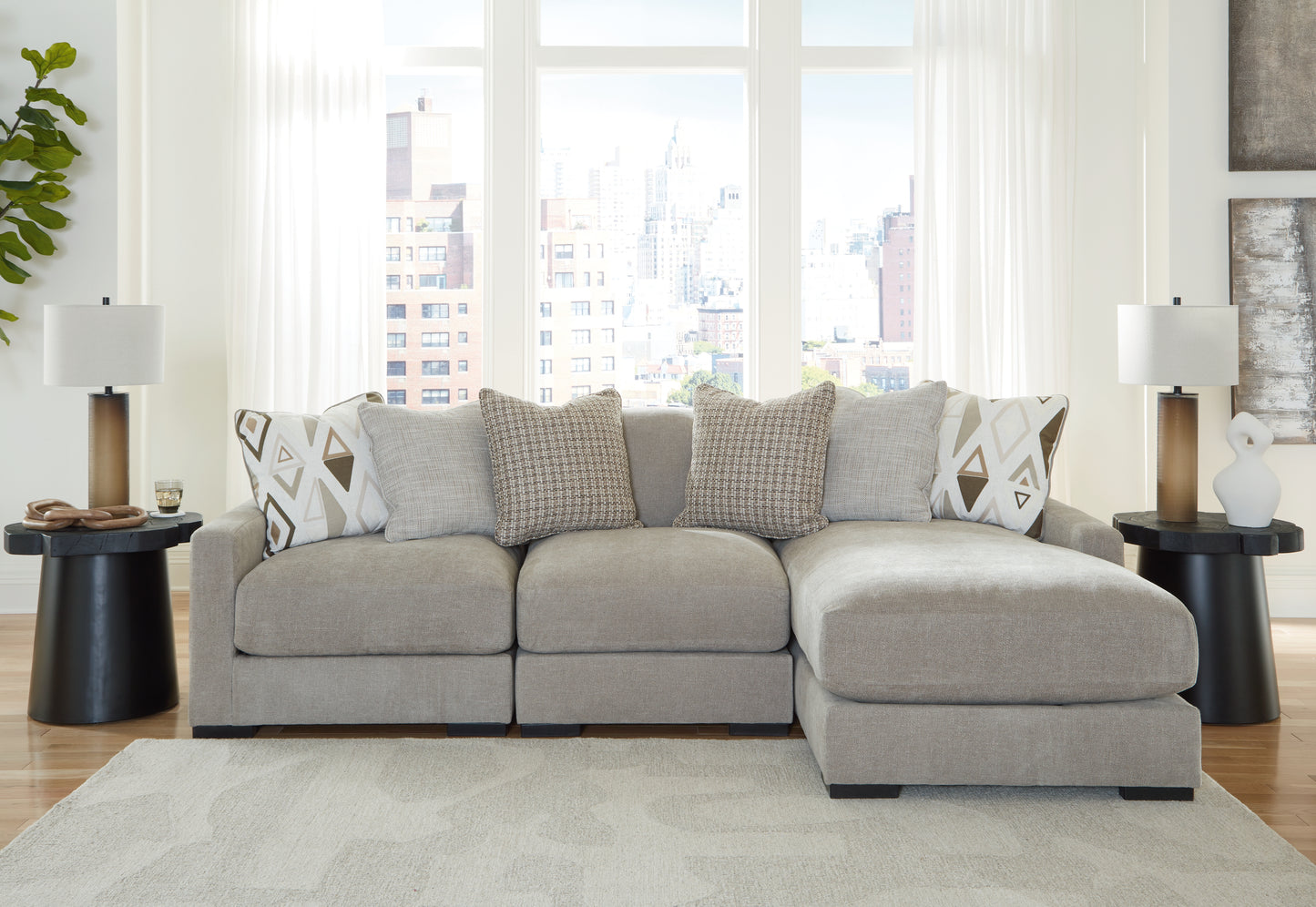 Cassel Furniture Outlet - Ashley Furniture - Aslan Court Sectional - RAF 3-Piece Sofa Sectional with Chaise / Pebble - 20305S4