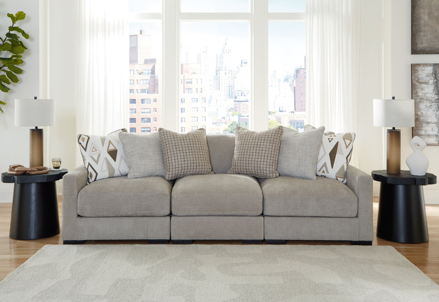 Cassel Furniture Outlet - Ashley Furniture - Aslan Court Sectional - RAF 3-Piece Sofa Sectional / Pebble - 20305S2