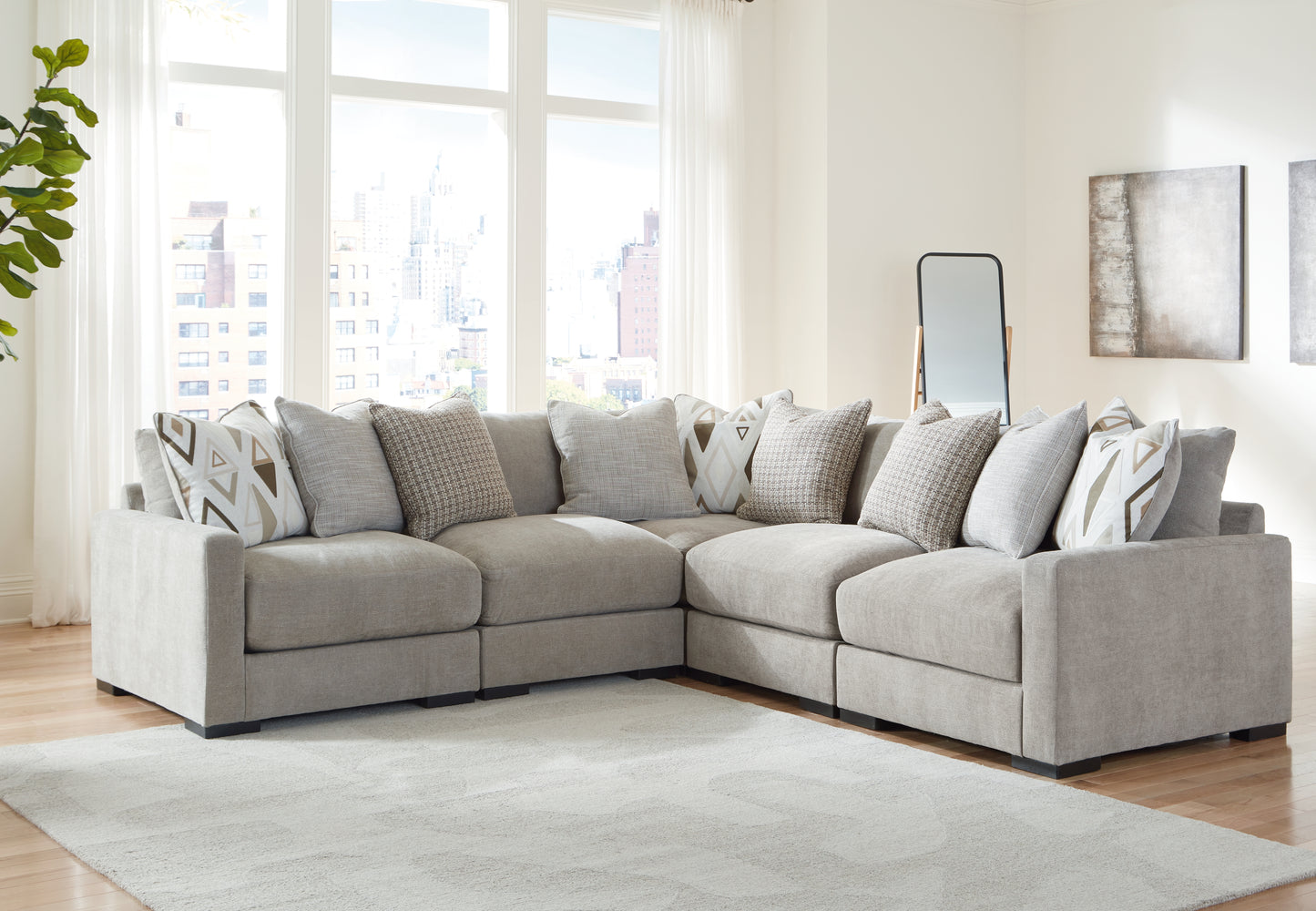 Cassel Furniture Outlet - Ashley Furniture - Aslan Court Sectional - RAF 5-Piece Sectional / Pebble - 20305S6