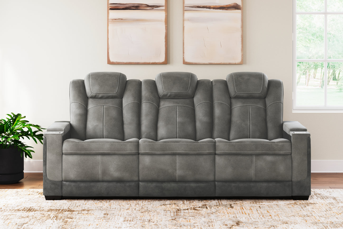 Cassel Furniture Outlet - Ashley Furniture - Next-Gen DuraPella Living Room - PWR REC Sofa with ADJ Headrest / Slate - 2200415