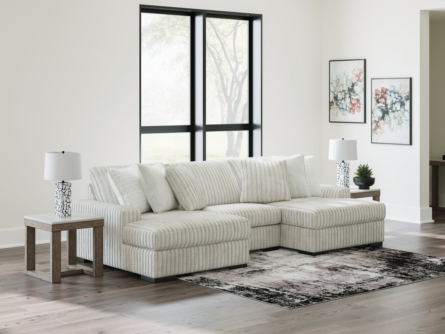 Cassel Furniture Outlet - Ashley Furniture - Stupendous Sectional - RAF 3-Piece Sectional with Double Chaise / Alloy - 25903S4