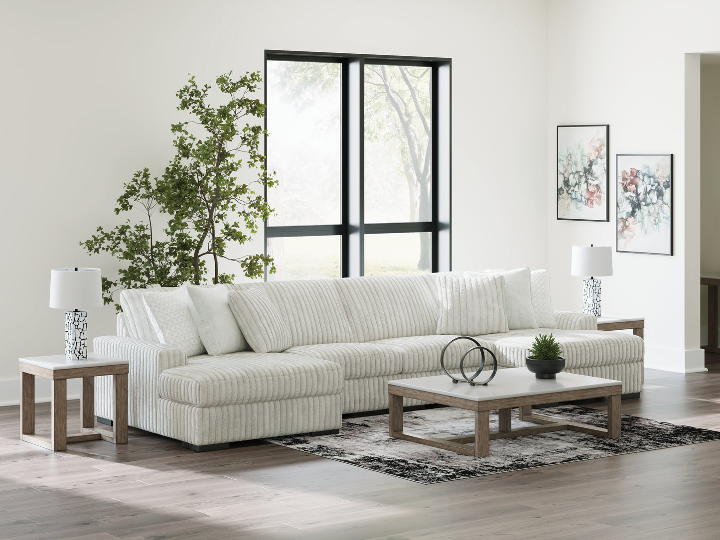 Cassel Furniture Outlet - Ashley Furniture - Stupendous Sectional - RAF 4-Piece Sectional with Double Chaise / Alloy - 25903S5