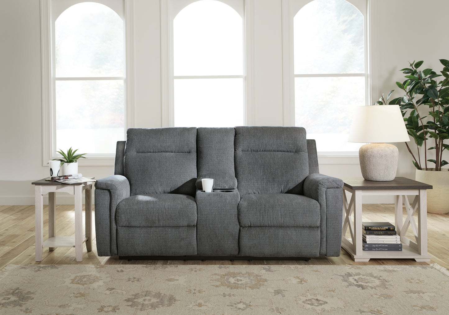 Cassel Furniture Outlet - Ashley Furniture - Barnsana Living Room - DBL REC PWR Loveseat w/Console / Gravel - 3320296