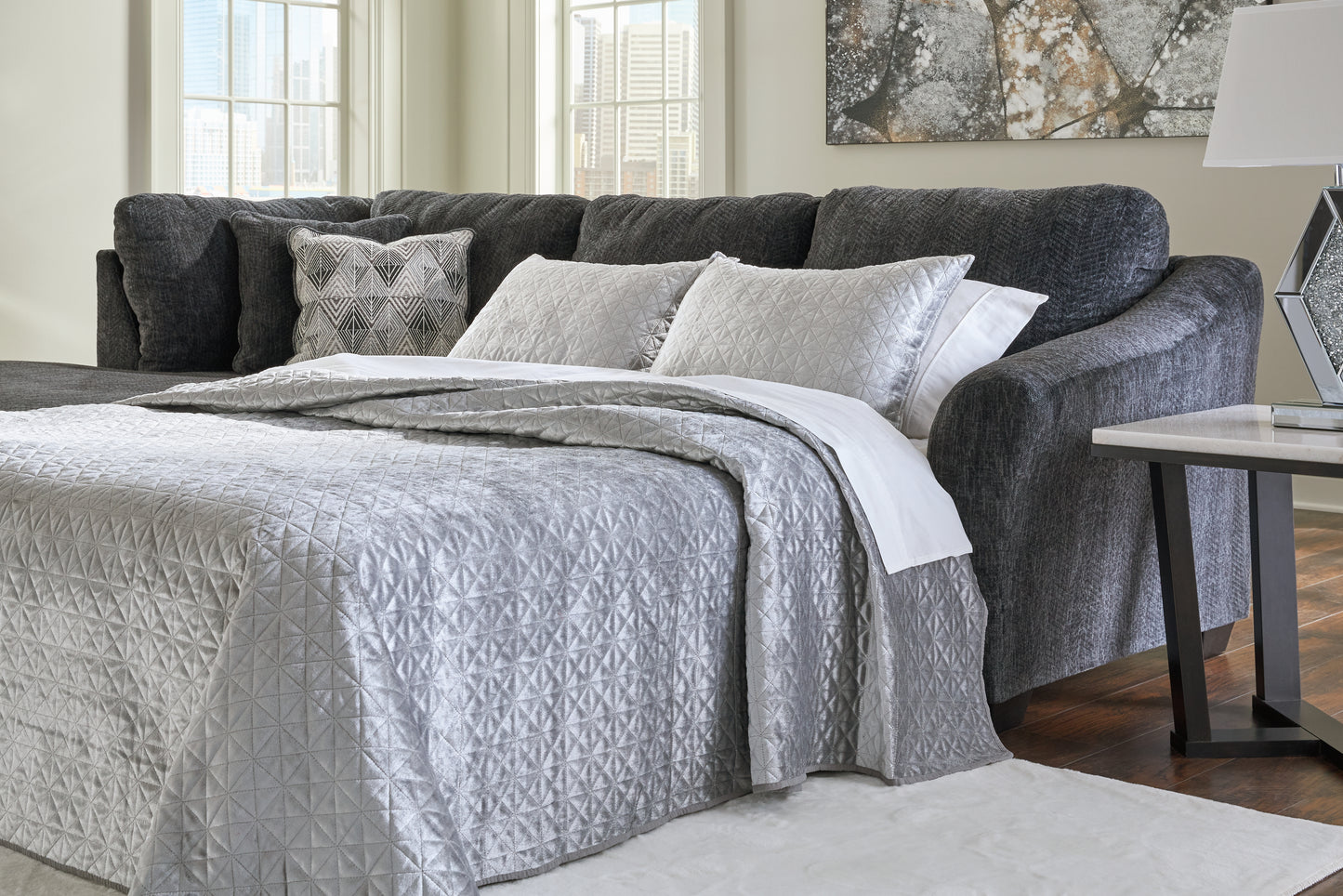 Cassel Furniture Outlet - Ashley Furniture - Biddeford Sectional - RAF 2-Piece Sleeper Sectional with Chaise / Shadow - 35504S3