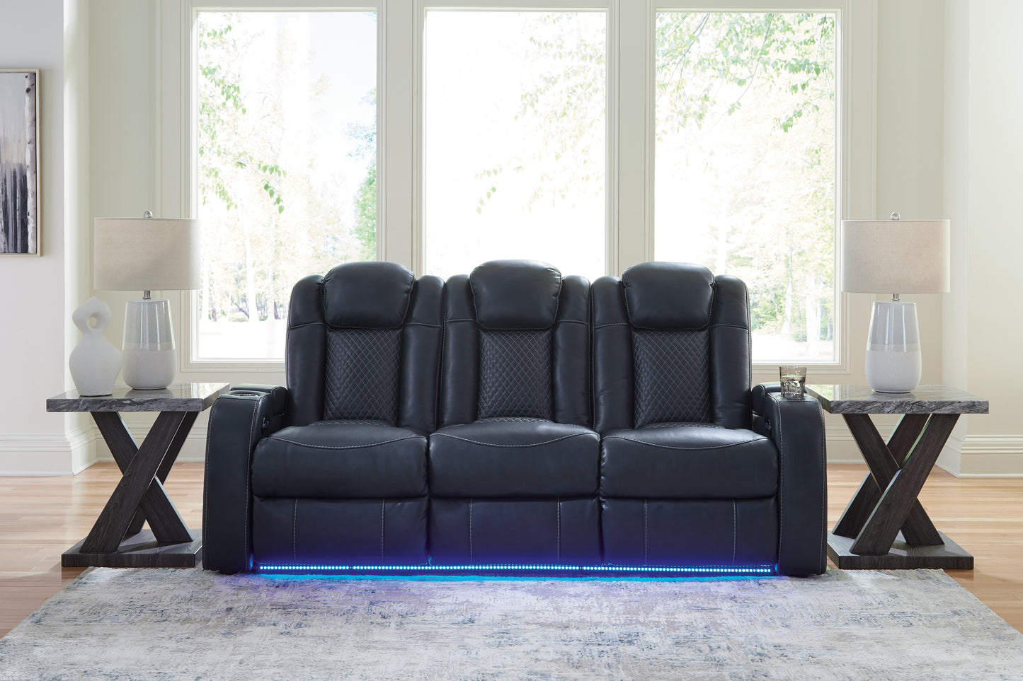Cassel Furniture Outlet - Ashley Furniture - Fyne-Dyme Living Room - PWR REC Sofa with ADJ Headrest / Sapphire - 3660315