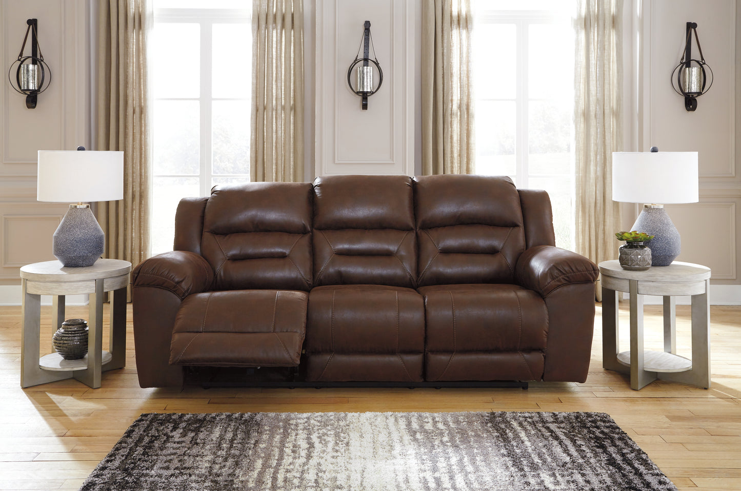 Cassel Furniture Outlet - Ashley Furniture - Stoneland Living Room - Reclining Sofa / Chocolate - 3990488