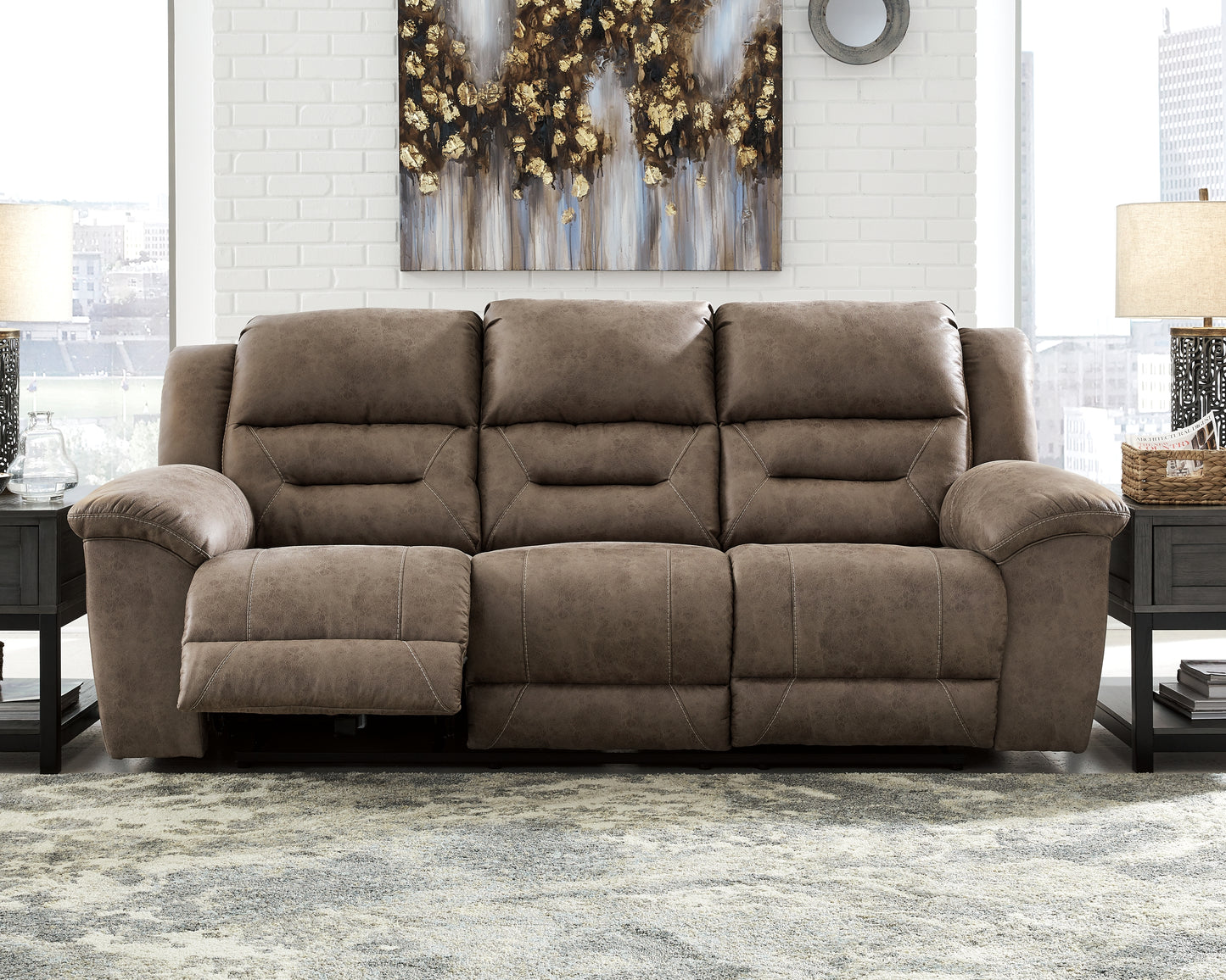 Cassel Furniture Outlet - Ashley Furniture - Stoneland Living Room - Reclining Power Sofa / Fossil - 3990587