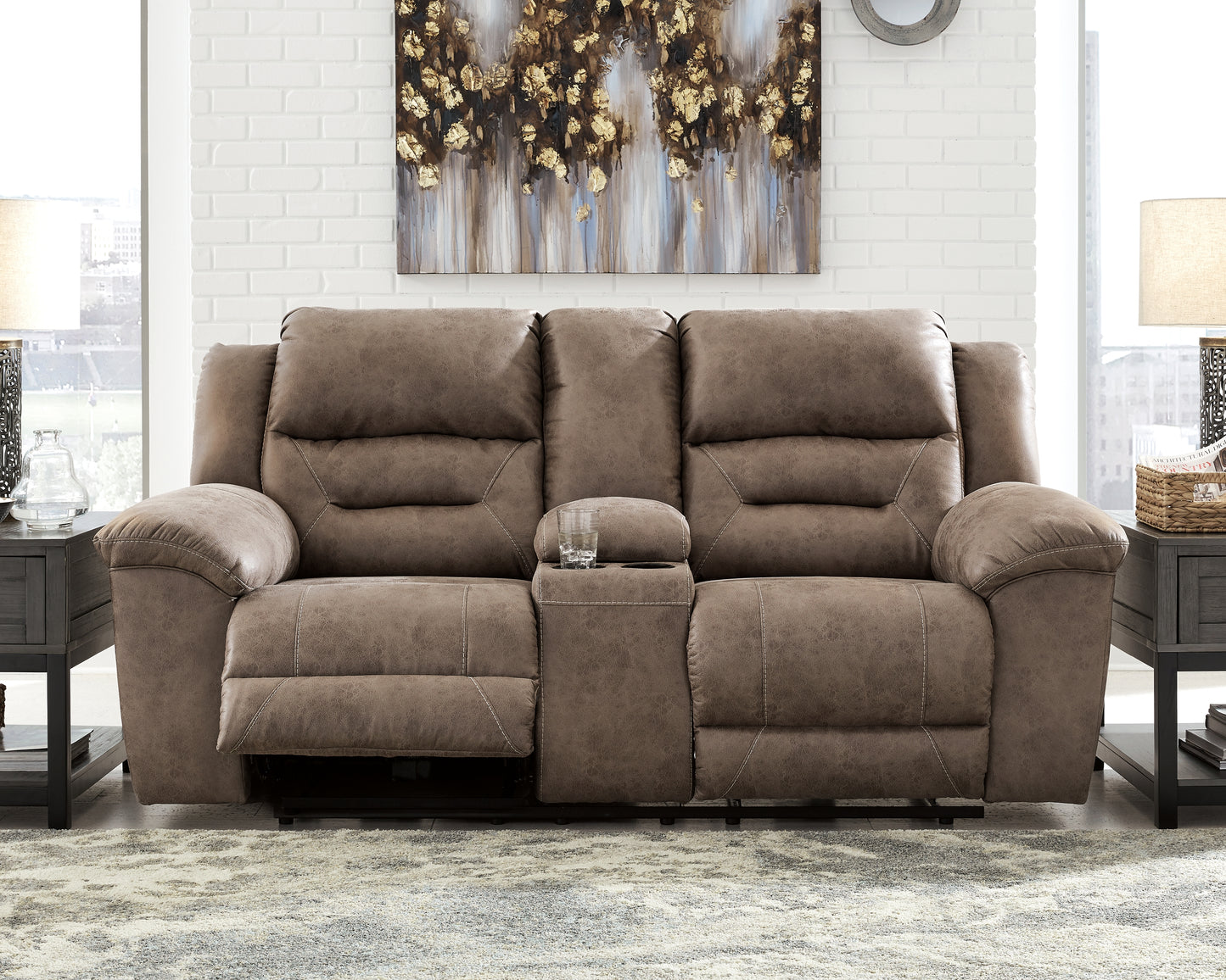 Cassel Furniture Outlet - Ashley Furniture - Stoneland Living Room - DBL REC PWR Loveseat w/Console / Fossil - 3990596
