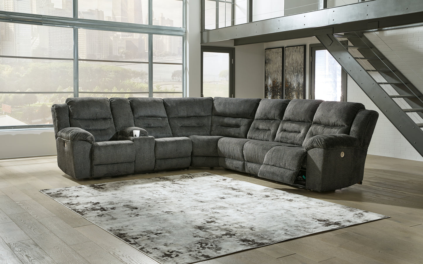 Cassel Furniture Outlet - Ashley Furniture - Nettington Sectional - 3-Piece Power Reclining Sectional / Smoke - 44101S1