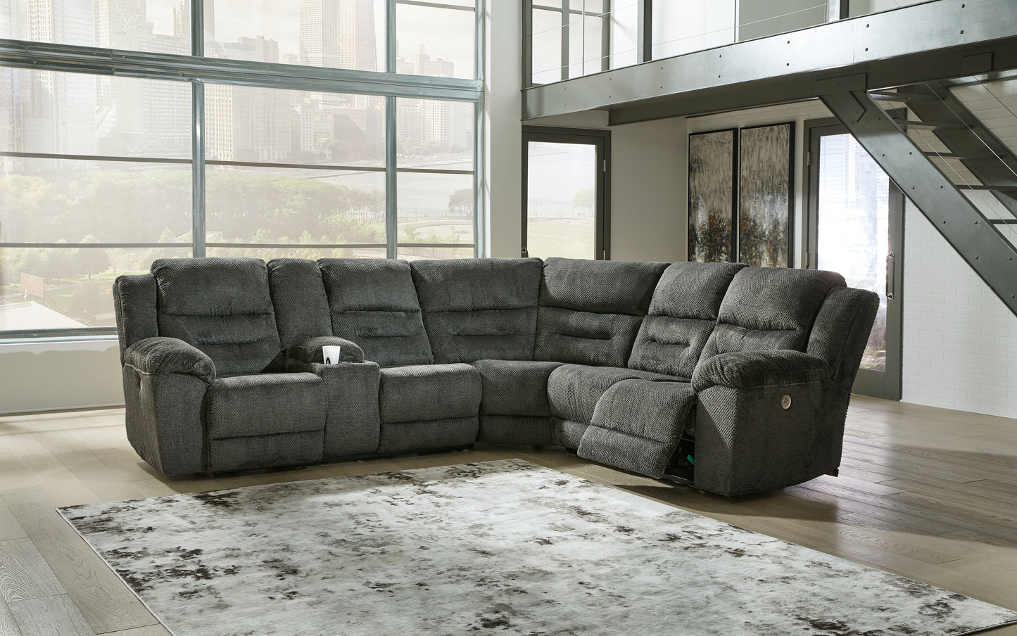 Cassel Furniture Outlet - Ashley Furniture - Nettington Sectional - 3-Piece Power Reclining Sectional / Smoke - 44101S1