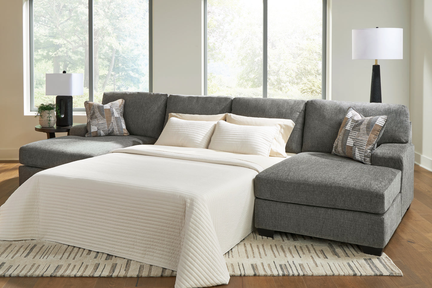 Cassel Furniture Outlet - Ashley Furniture - Revenna Sectional - RAF 3-Piece Sleeper Sectional with Double Chaise / Greystone - PC48405S7