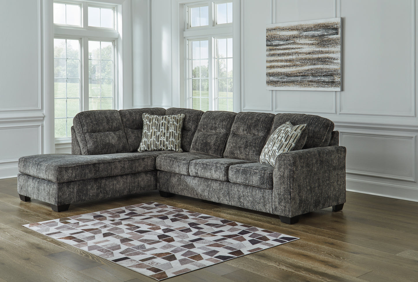 Cassel Furniture Outlet - Ashley Furniture - Lonoke Sectional - RAF 2-Piece Sectional with Chaise / Gunmetal - 50504S1