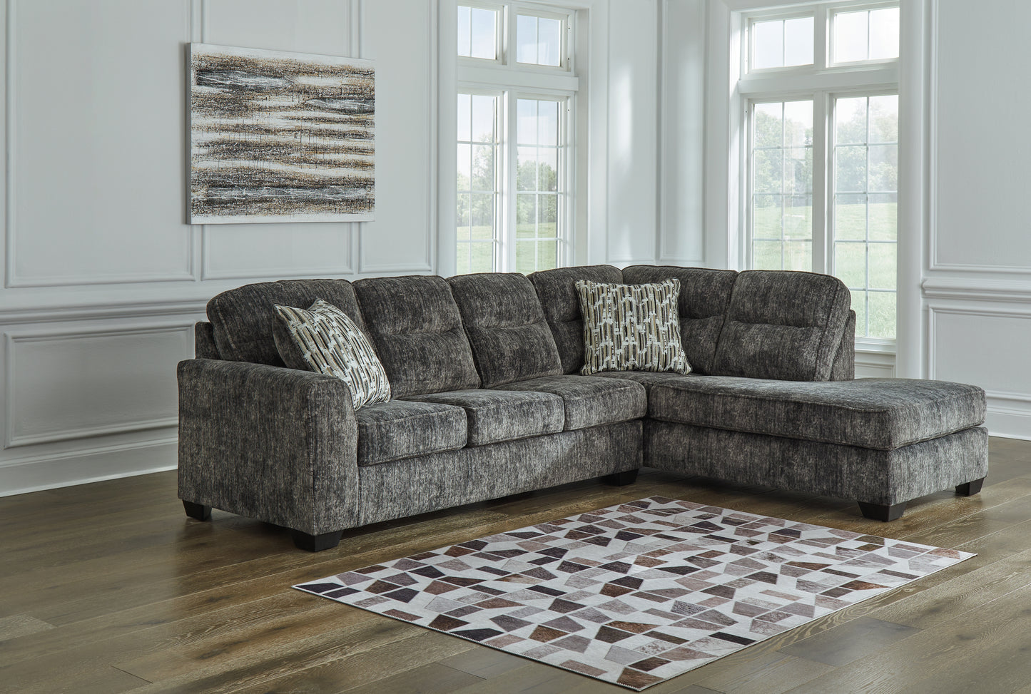 Cassel Furniture Outlet - Ashley Furniture - Lonoke Sectional - LAF 2-Piece Sectional with Chaise / Gunmetal - 50504S2