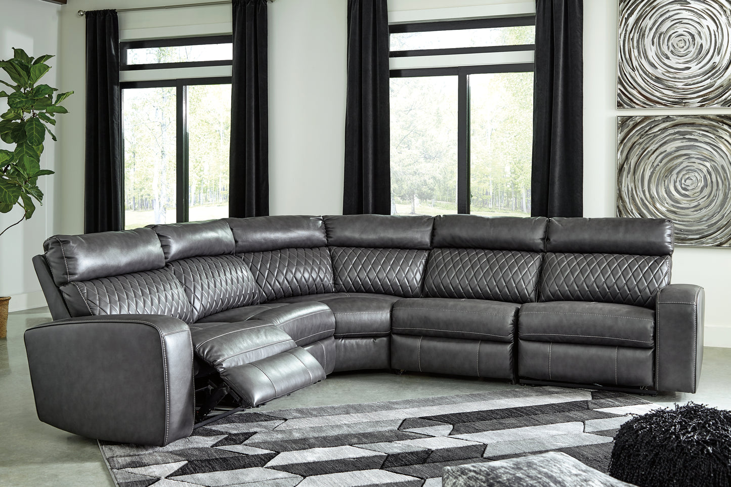 Cassel Furniture Outlet - Ashley Furniture - Samperstone Sectional - 5-Piece Power Reclining Sectional / Gray - 55203S1