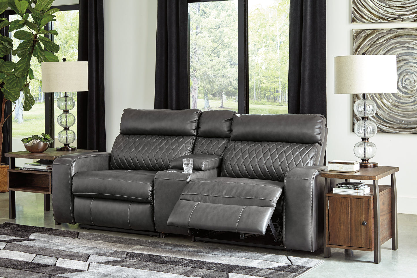 Cassel Furniture Outlet - Ashley Furniture - Samperstone Sectional - 3-Piece Power Reclining Sectional Loveseat / Gray - 55203S3
