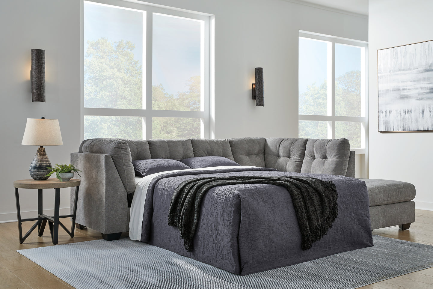 Cassel Furniture Outlet - Ashley Furniture - Marleton Sectional - 2-Piece Sleeper Sectional with Chaise / Gray - 55305S4