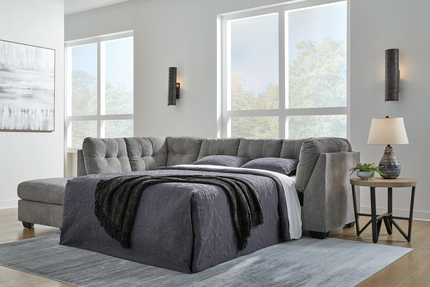 Cassel Furniture Outlet - Ashley Furniture - Marleton Sectional - RAF 2-Piece Sleeper Sectional with Chaise / Gray - 55305S3