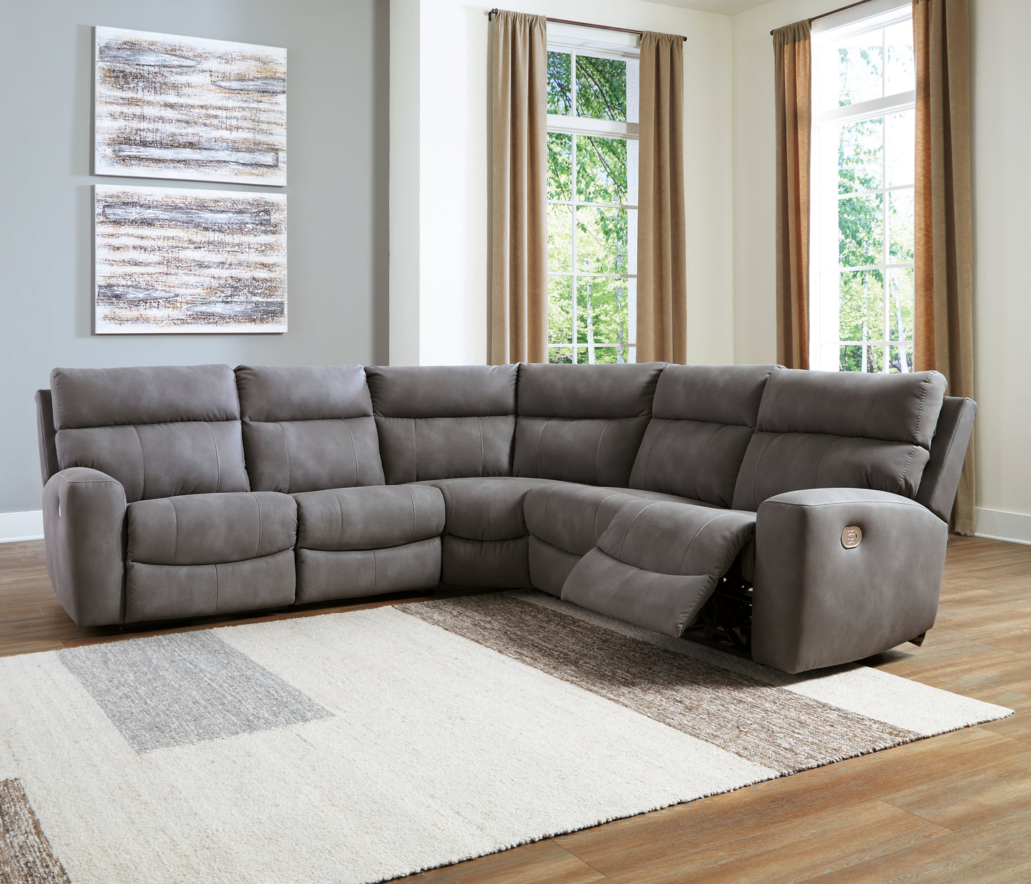 Cassel Furniture Outlet - Ashley Furniture - Next-Gen DuraPella Sectional - 5-Piece Power Reclining Sectional / Slate - 61003S6