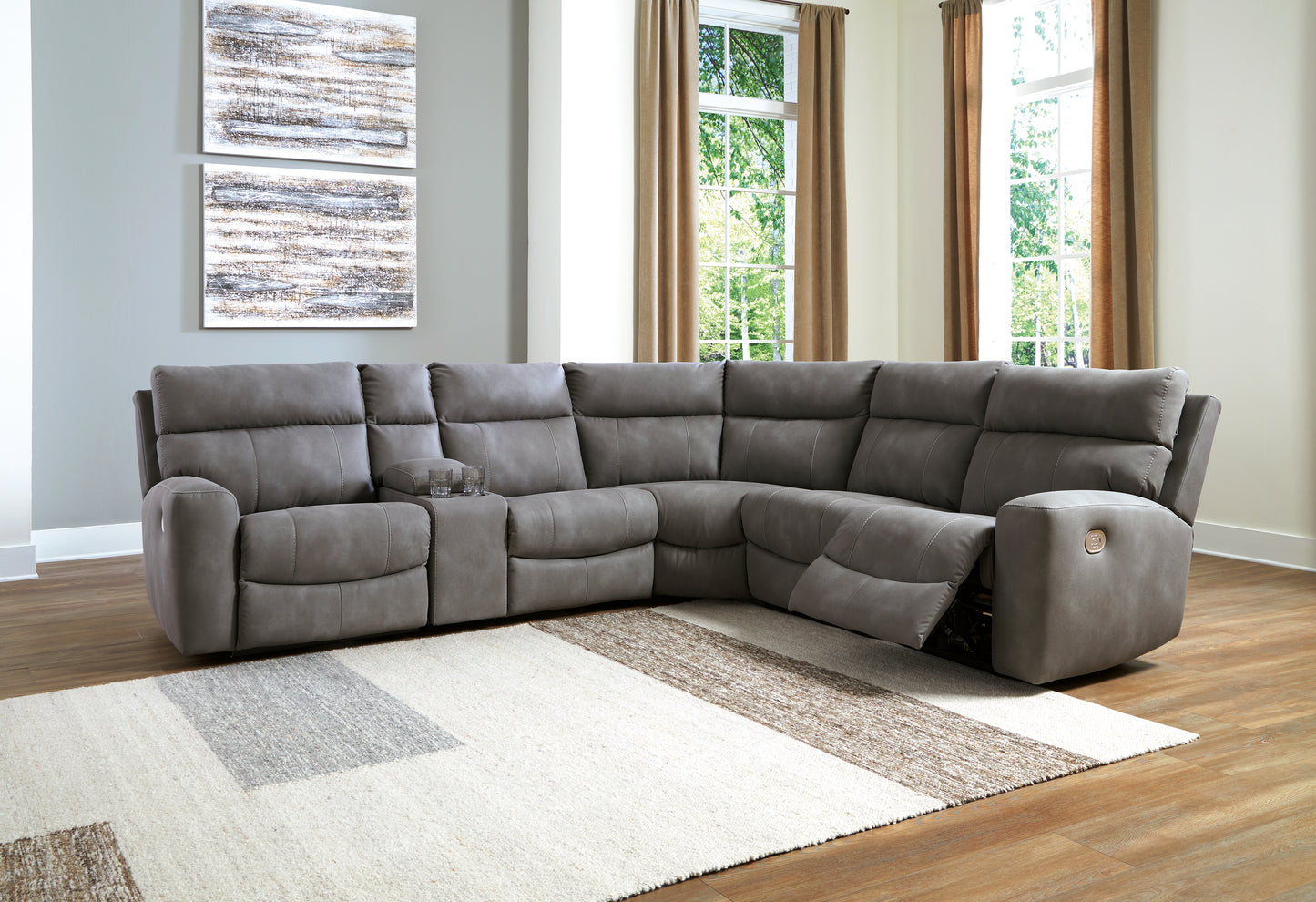 Cassel Furniture Outlet - Ashley Furniture - Next-Gen DuraPella Sectional - 6-Piece Power Reclining Sectional / Slate - 61003S7