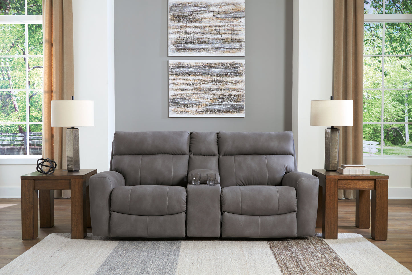 Cassel Furniture Outlet - Ashley Furniture - Next-Gen DuraPella Sectional - 3-Piece Power Reclining Sectional Loveseat with Console / Slate - 61003S3