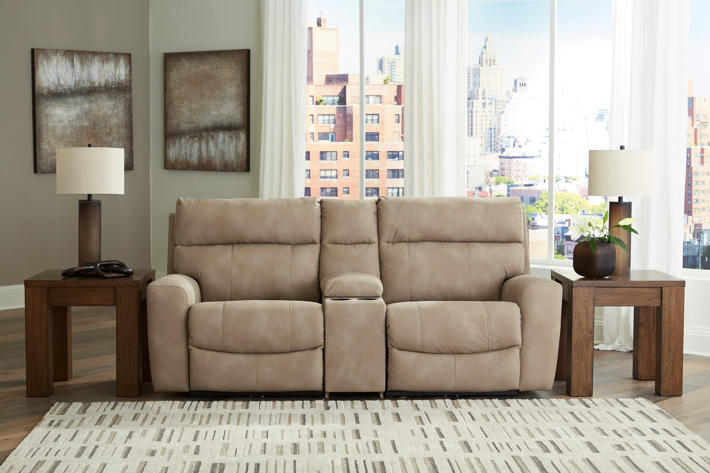 Cassel Furniture Outlet - Ashley Furniture - Next-Gen DuraPella Sectional - 3-Piece Power Reclining Sectional Loveseat with Console / Sand - 61004S3