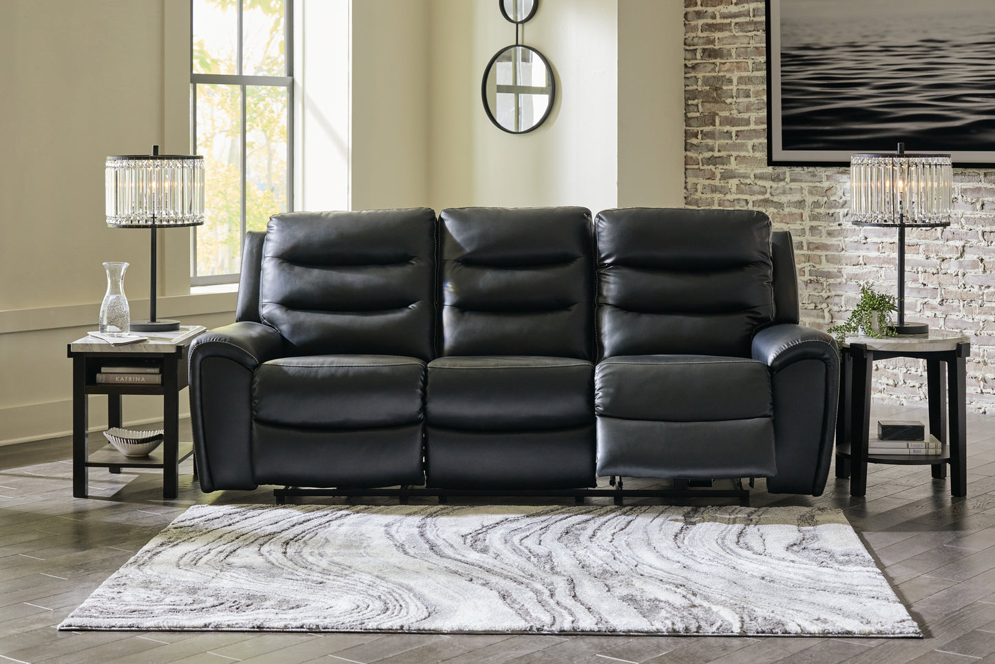 Cassel Furniture Outlet - Ashley Furniture - Warlin Living Room - PWR REC Sofa with ADJ Headrest / Black - 6110515
