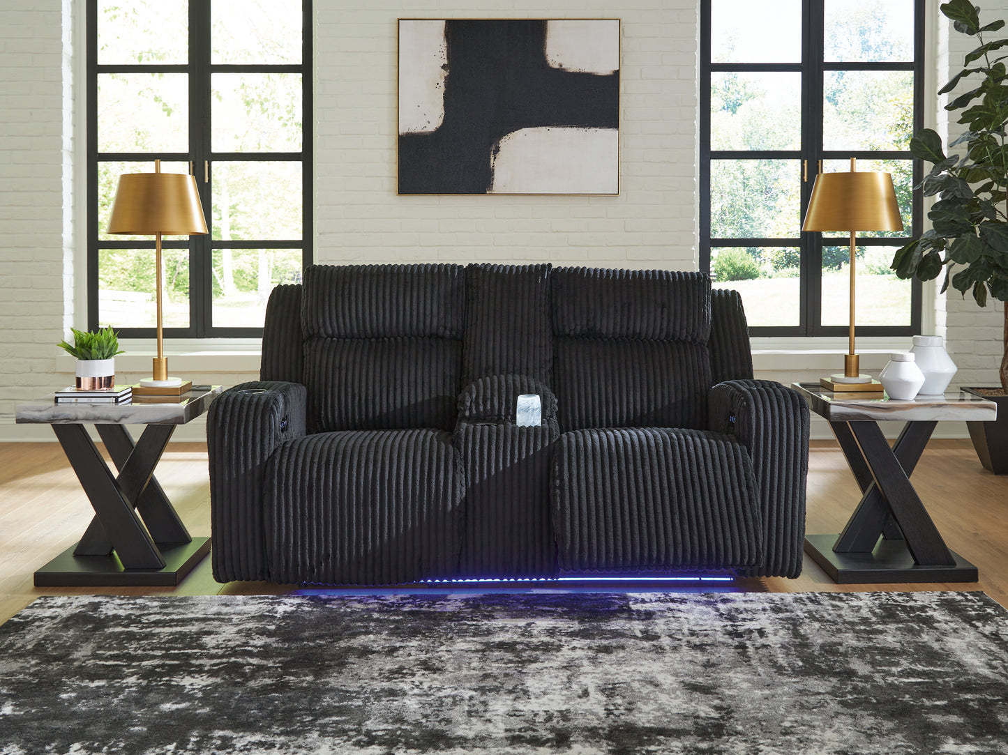 Cassel Furniture Outlet - Ashley Furniture - Forest Lake Living Room - PWR REC Loveseat/CON/ADJ HDRST / Black - PC6420218