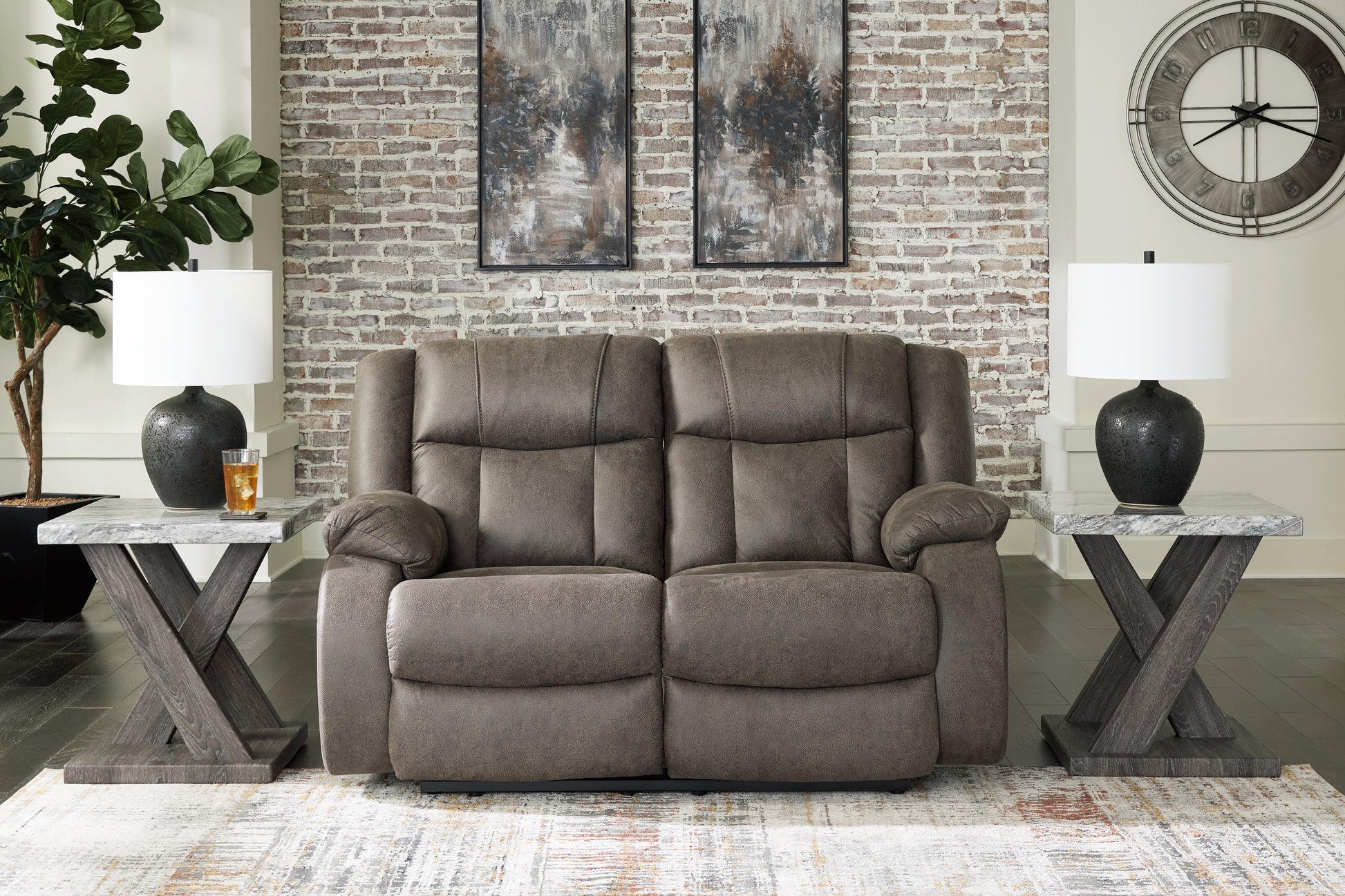Cassel Furniture Outlet - Ashley Furniture - First Base Living Room - Reclining Sofa / Gunmetal - 6880488