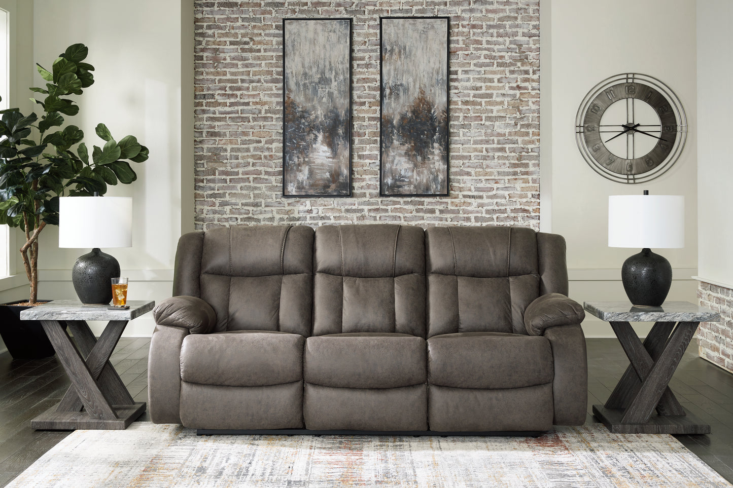 Cassel Furniture Outlet - Ashley Furniture - First Base Living Room - Reclining Sofa / Gunmetal - 6880488