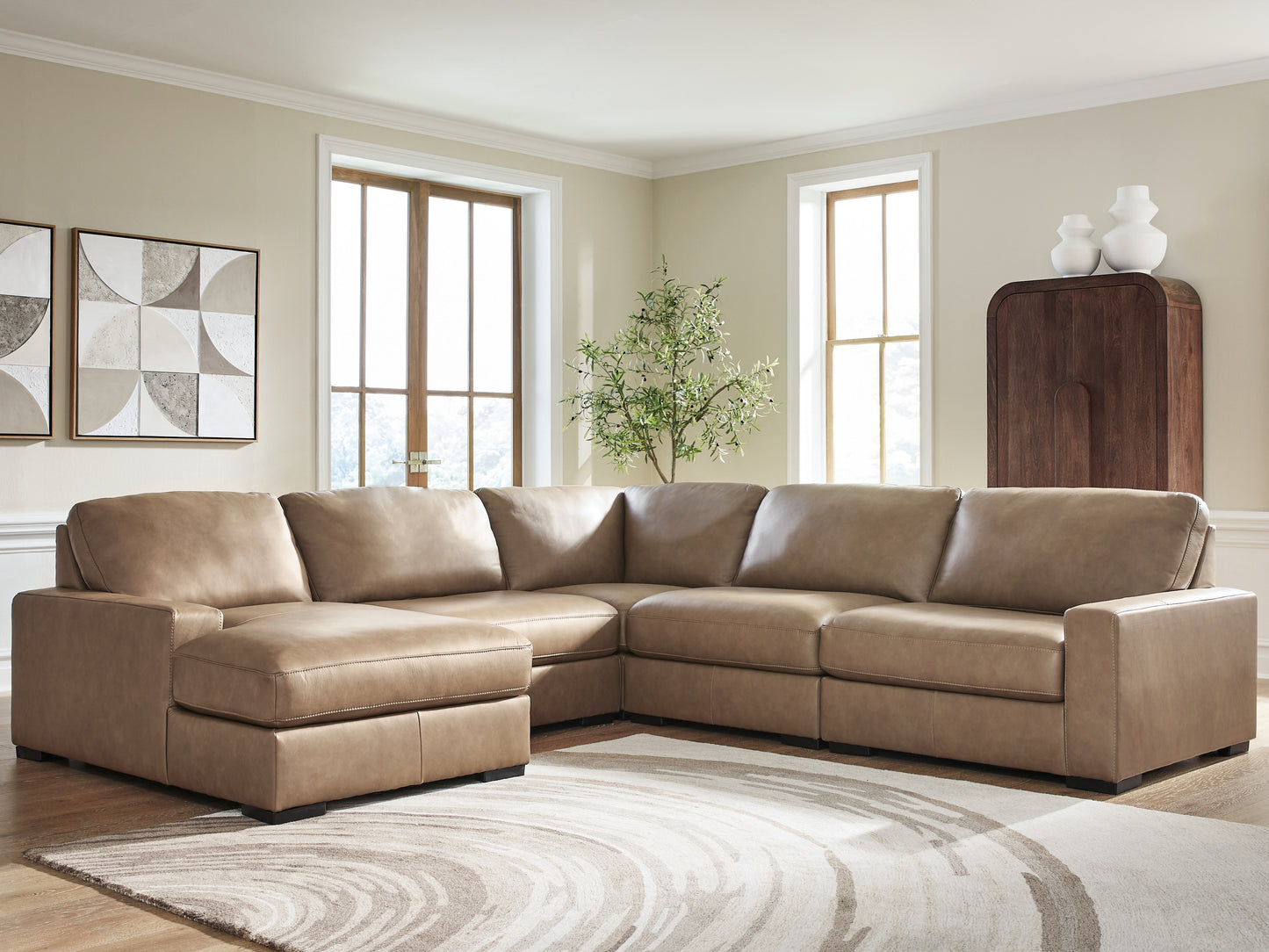 Cassel Furniture Outlet - Ashley Furniture - Veronella Sectional - RAF 5-Piece Sectional with Chaise / Sahara - 76106S12