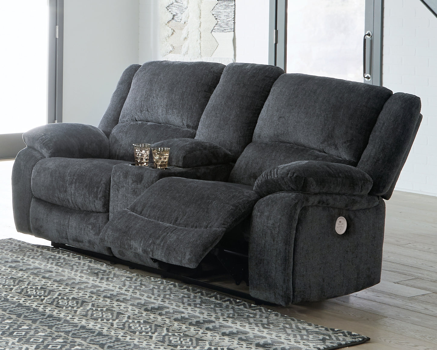 Cassel Furniture Outlet - Ashley Furniture - Draycoll Living Room - DBL REC PWR Loveseat w/Console / Slate - 7650496