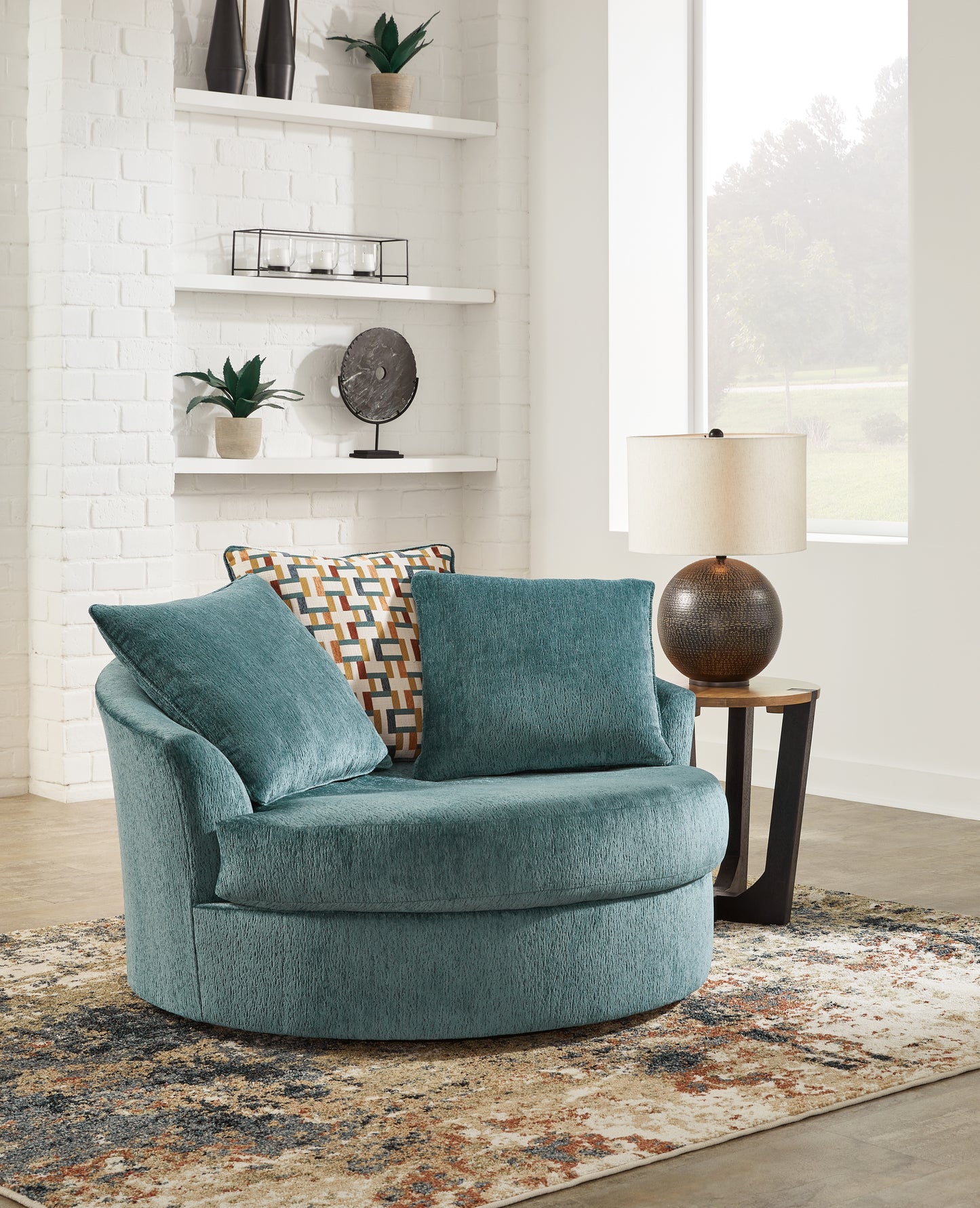 Cassel Furniture Outlet - Ashley Furniture - Laylabrook Living Room - Oversized Swivel Accent Chair / Teal - 9220621