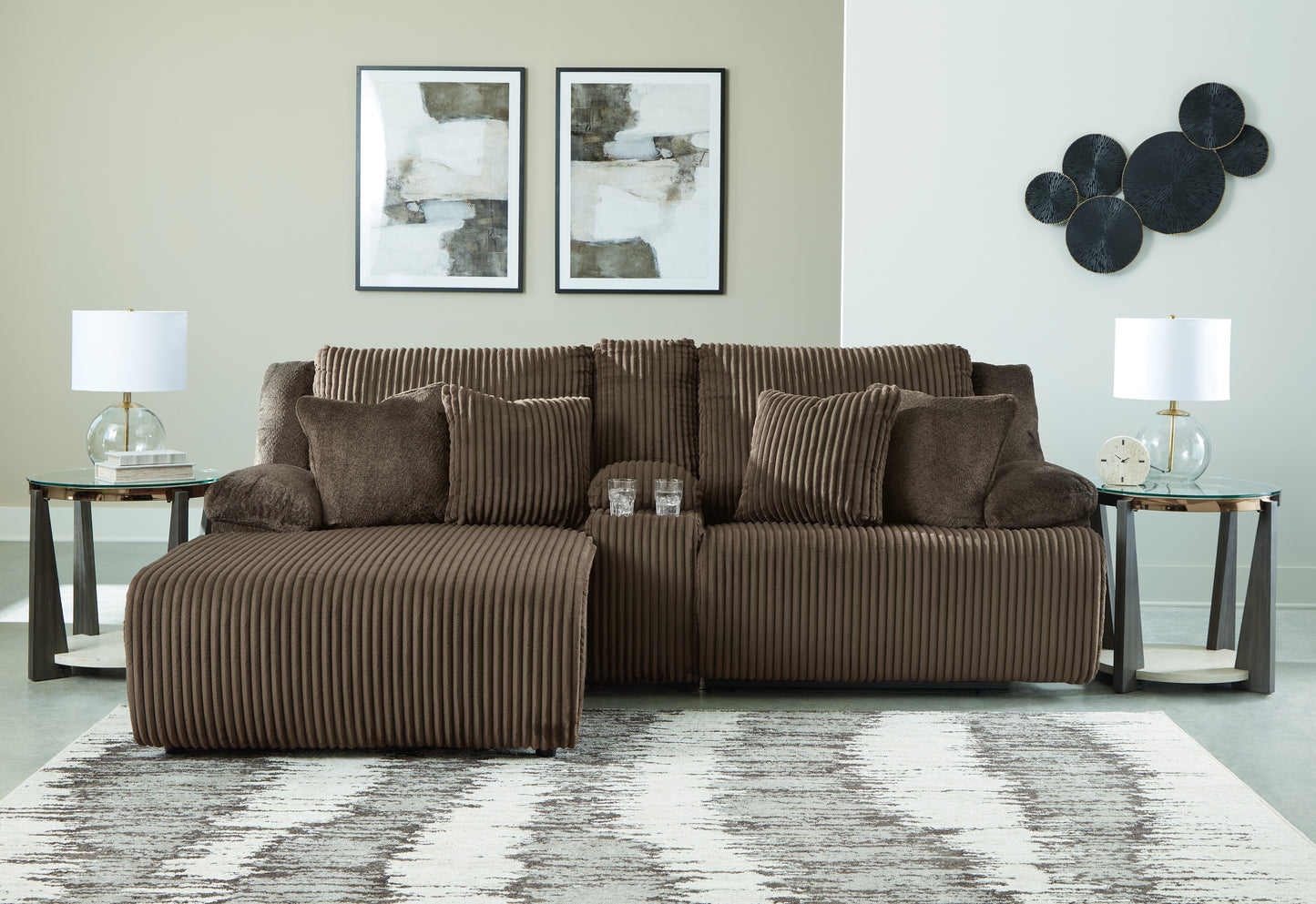Cassel Furniture Outlet - Ashley Furniture - Top Tier Sectional - 3-Piece Reclining Sectional Sofa with Chaise / Chocolate - 92705S5