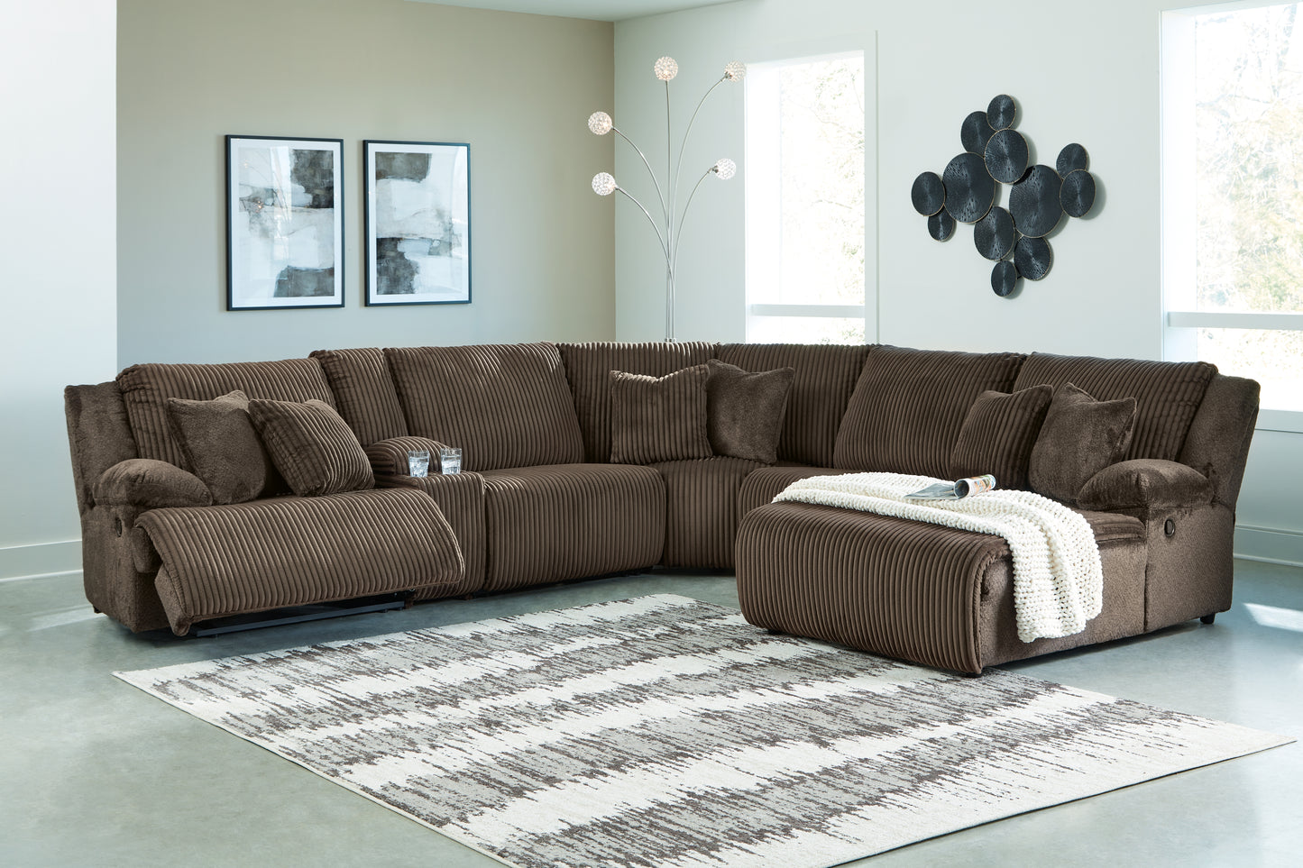 Cassel Furniture Outlet - Ashley Furniture - Top Tier Sectional - 6-Piece Reclining Sectional with Chaise / Chocolate - 92705S1