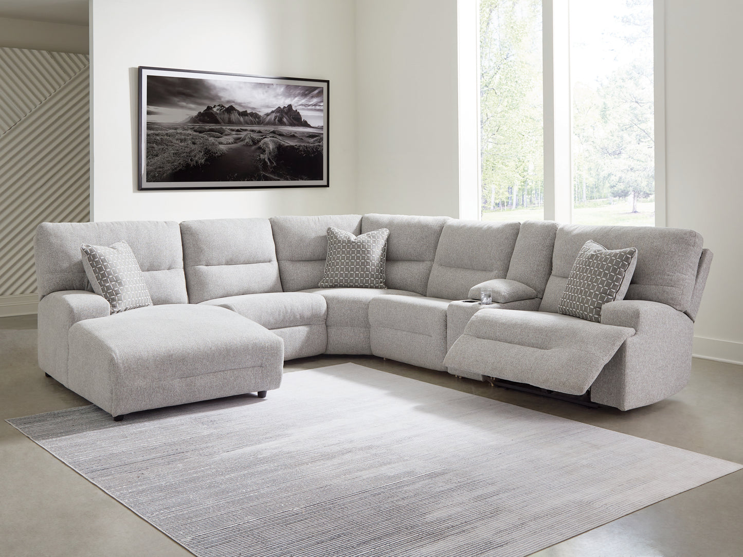 Cassel Furniture Outlet - Ashley Furniture - Acklen Place Sectional - 6-Piece Power Reclining Sectional with Chaise / Pewter - 93605S2