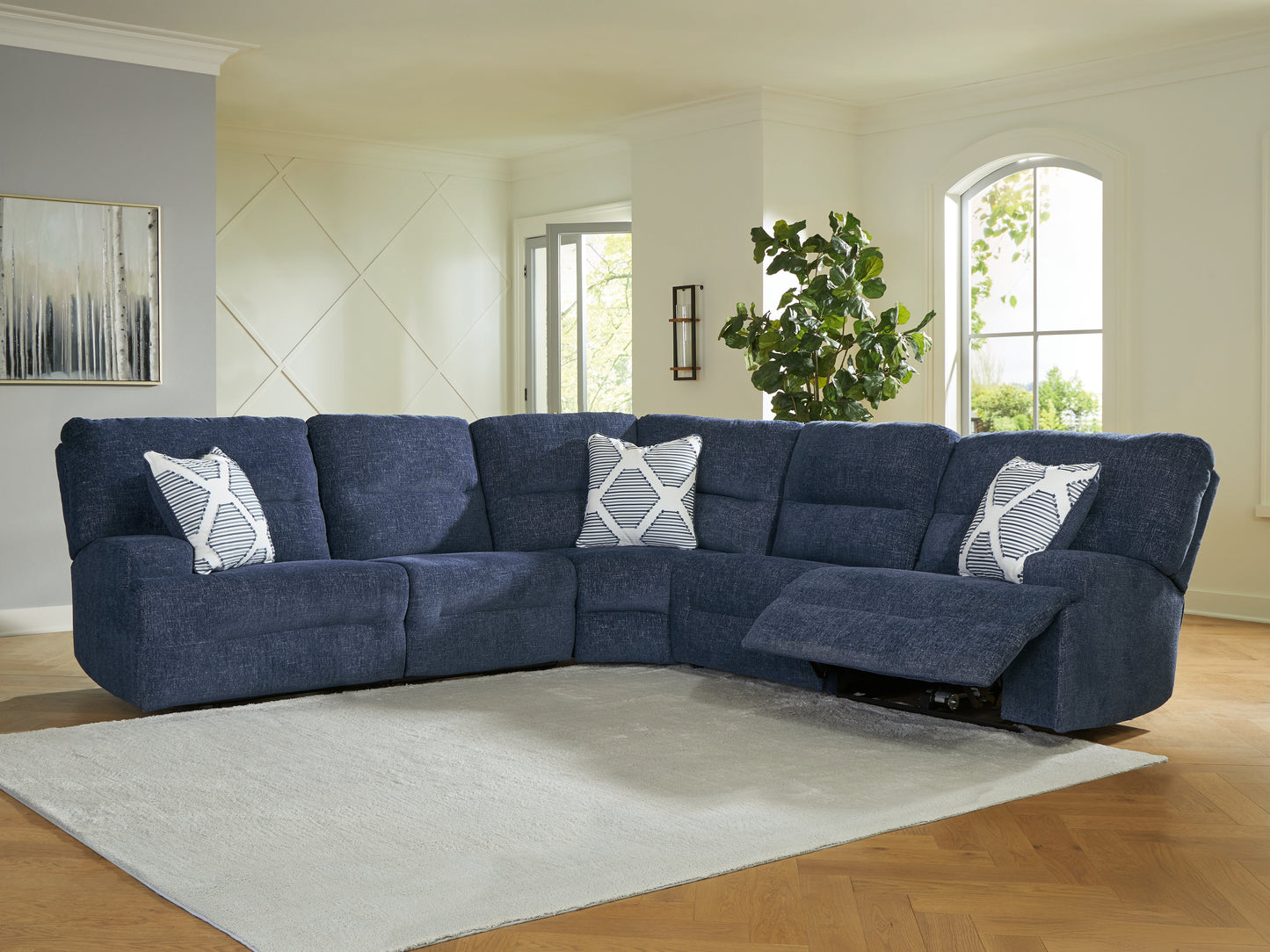 Cassel Furniture Outlet - Ashley Furniture - Acklen Place Sectional - 5-Piece Power Reclining Sectional / Navy - 93607S3