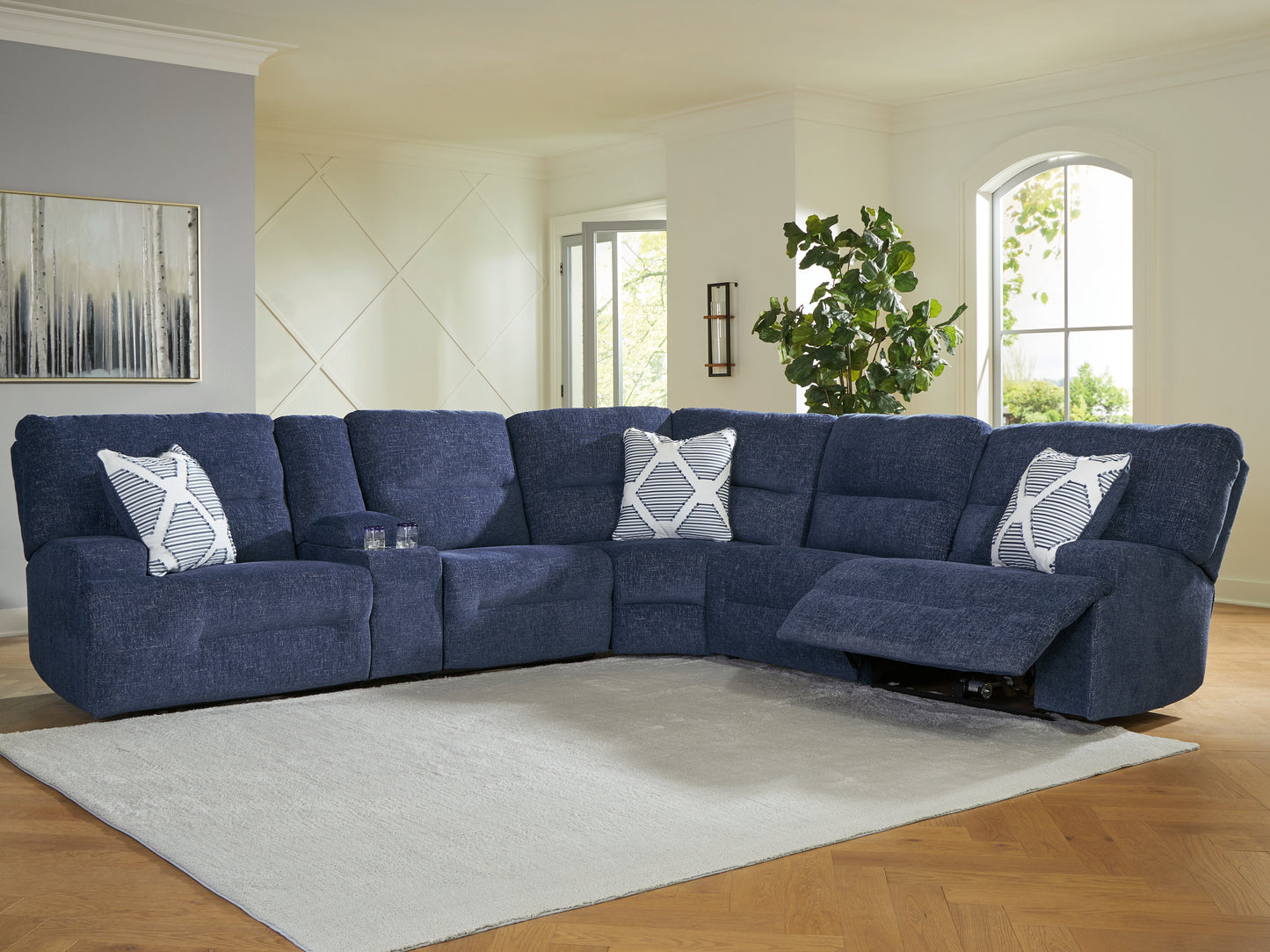 Cassel Furniture Outlet - Ashley Furniture - Acklen Place Sectional - 6-Piece Power Reclining Sectional / Navy - 93607S15