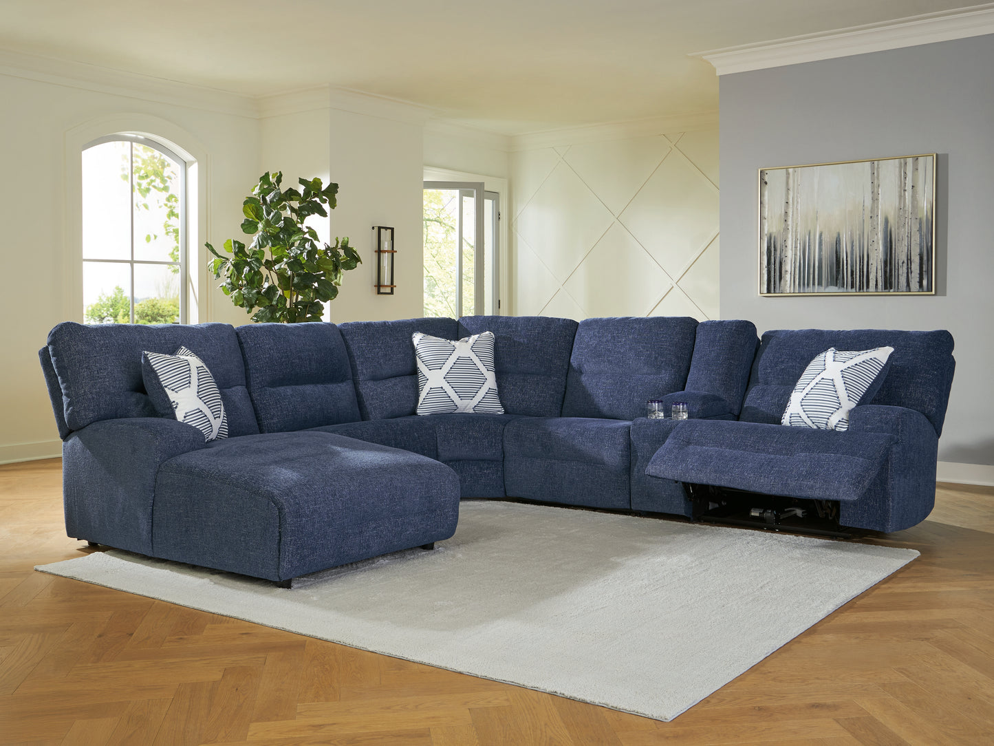 Cassel Furniture Outlet - Ashley Furniture - Acklen Place Sectional - 6-Piece Power Reclining Sectional with Chaise / Navy - 93607S2
