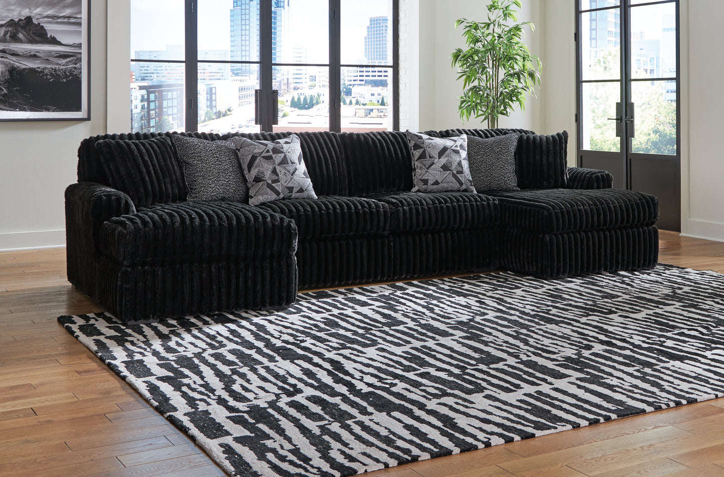 Cassel Furniture Outlet - Ashley Furniture - Midnight-Madness Sectional - RAF 3-Piece Sectional with Chaise / Onyx - 98103S5