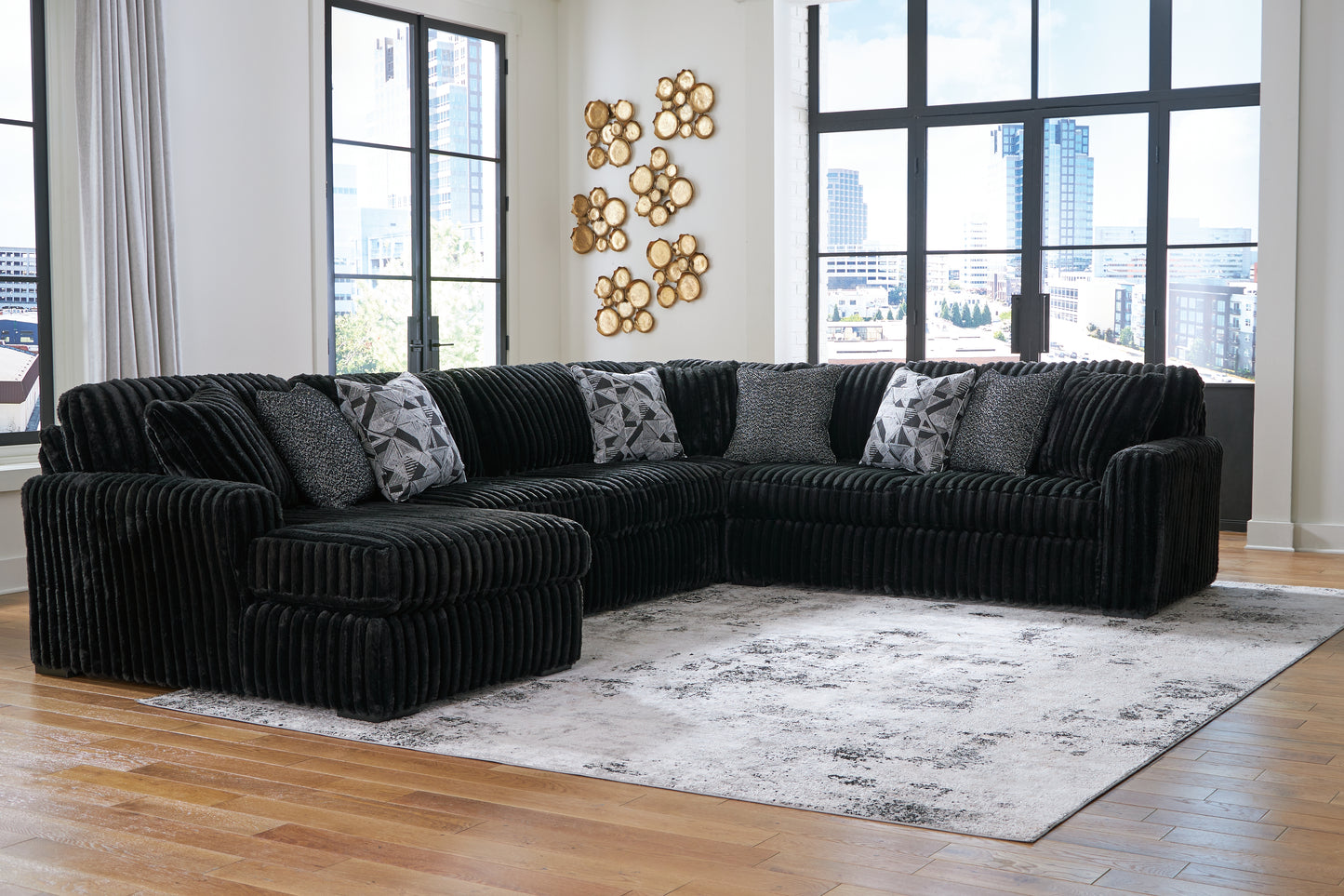 Cassel Furniture Outlet - Ashley Furniture - Midnight-Madness Sectional - RAF 4-Piece Sectional with Chaise / Onyx - 98103S4