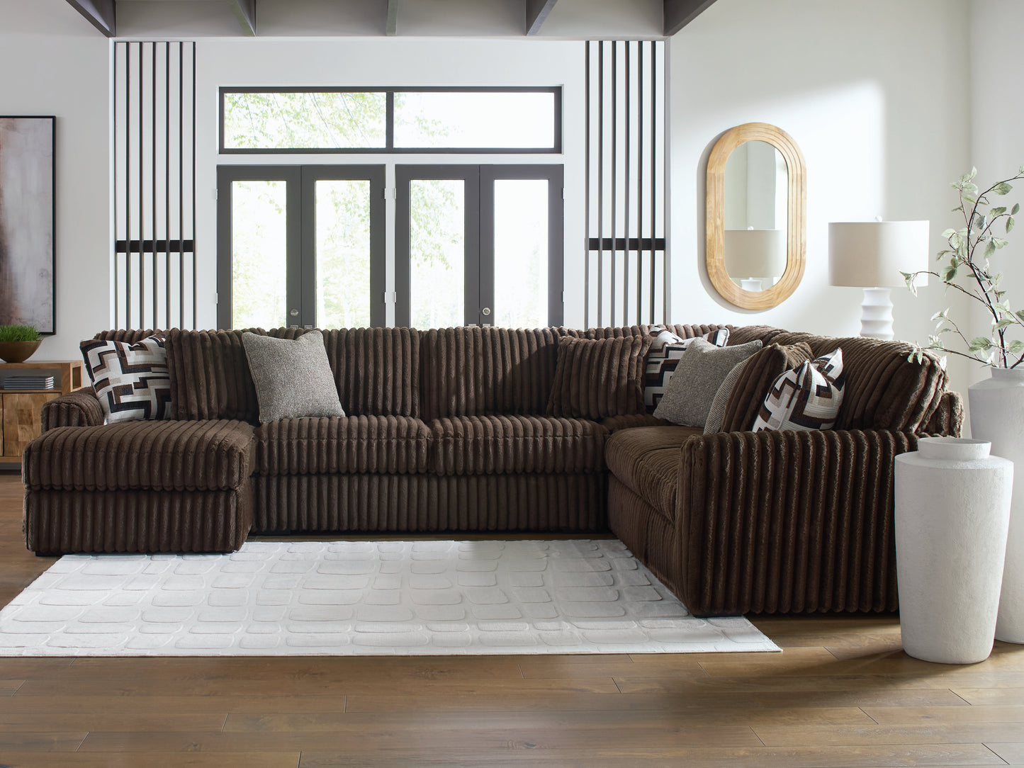 Cassel Furniture Outlet - Ashley Furniture - Midnight-Madness Sectional - RAF 4-Piece Sectional with Chaise / Chocolate - 98104S4