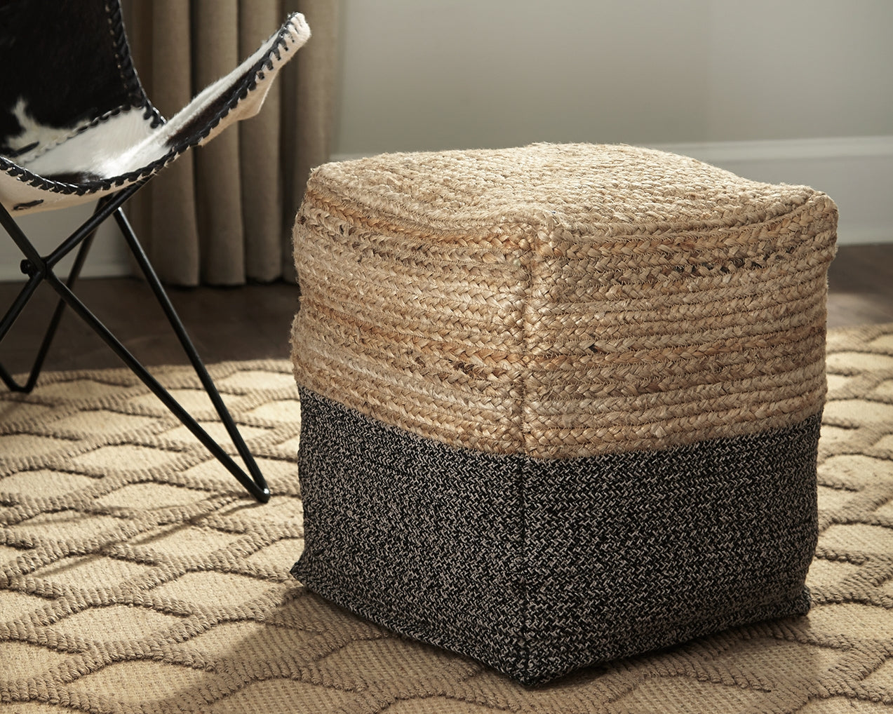 Cassel Furniture Outlet - Ashley Furniture - Sweed Valley Pouf - Pouf / Natural/Black - A1000422
