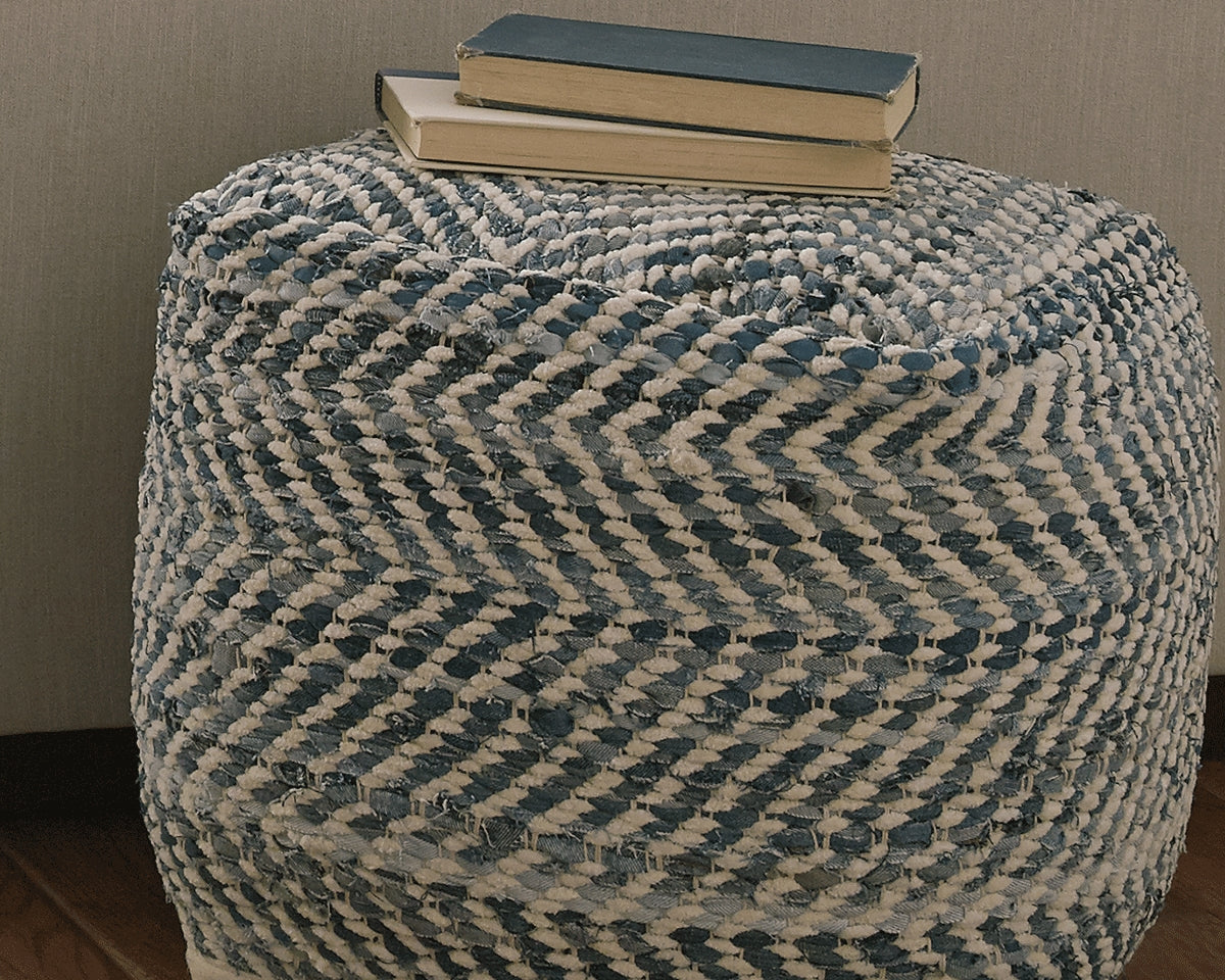 Cassel Furniture Outlet - Ashley Furniture - Chevron Pouf - Pouf / Blue - A1000445