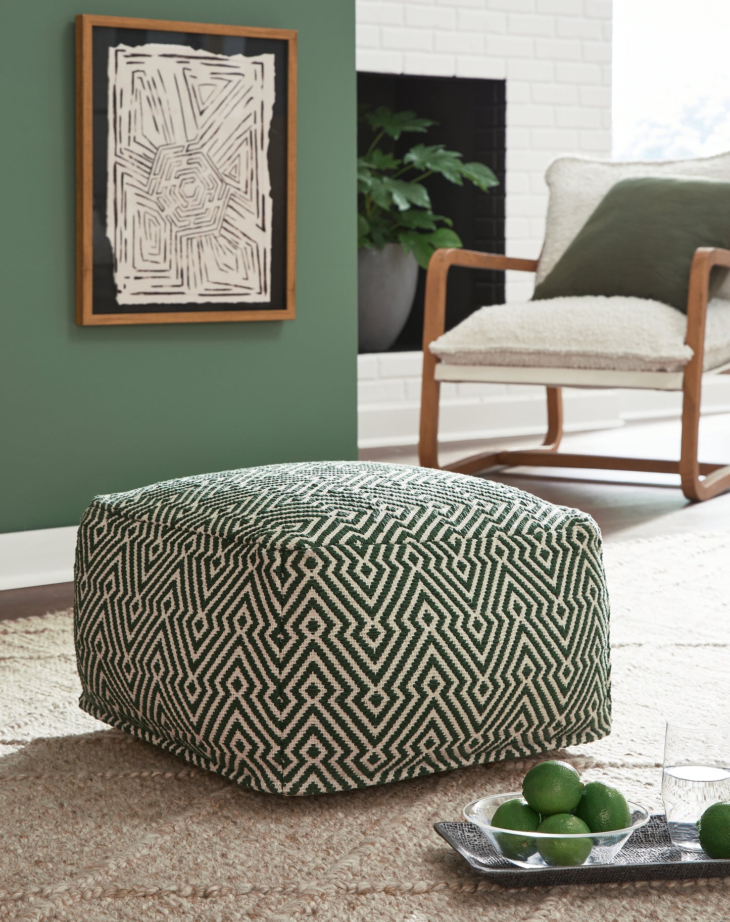 Cassel Furniture Outlet - Ashley Furniture - Abacy Pouf - Pouf / Green/Ivory - A1001053