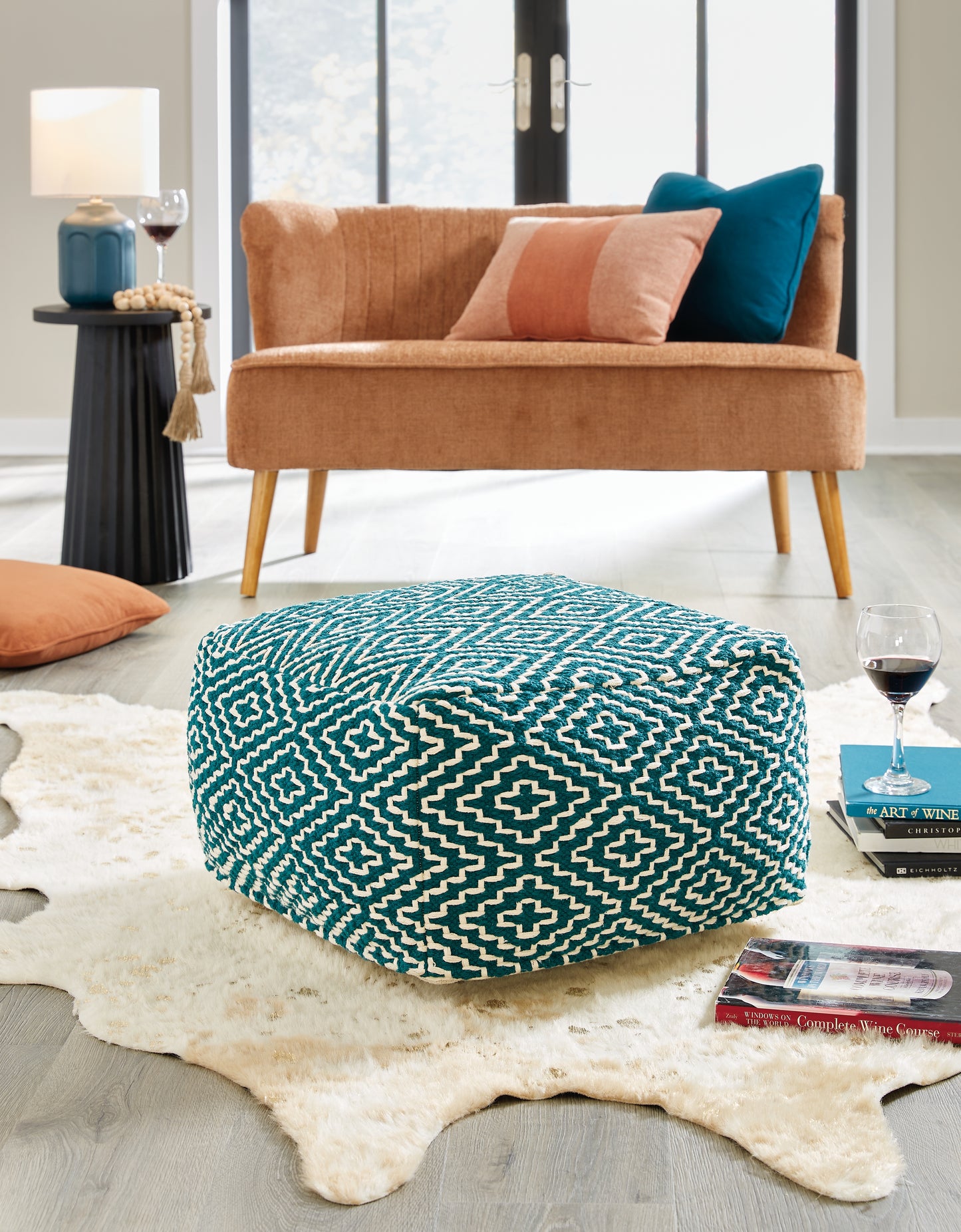 Cassel Furniture Outlet - Ashley Furniture - Brynnsen Pouf - Pouf / Teal/Ivory - A1001055