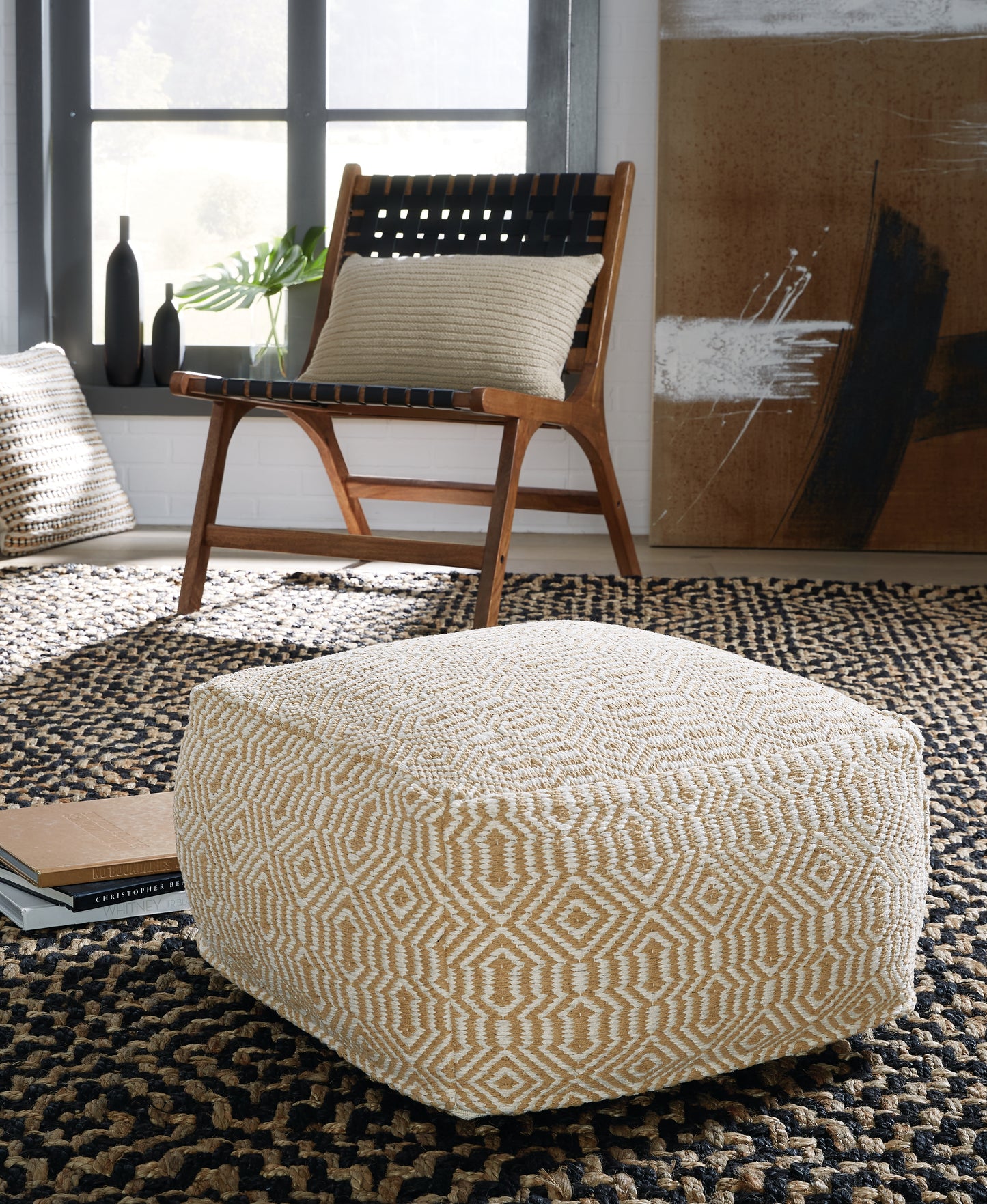 Cassel Furniture Outlet - Ashley Furniture - Adamont Pouf - Pouf / Tan/Ivory - A1001059