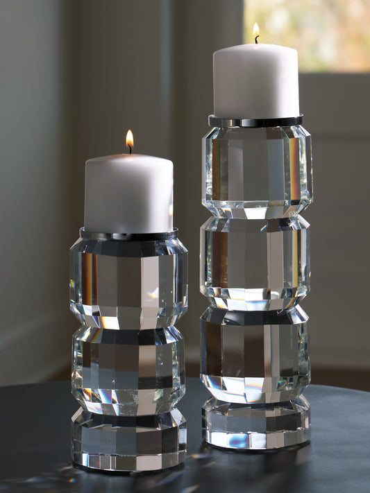 Cassel Furniture Outlet - Ashley Furniture - Brentley Candle Holder - Candle Holder Set (Set of 2) / Clear/Silver Finish - A2000770