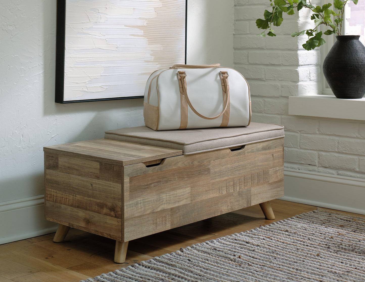 Cassel Furniture Outlet - Ashley Furniture - Gerdanet Storage Bench - Storage Bench / Beige/Brown / 39"W x 19"D x 17"H - A3000318
