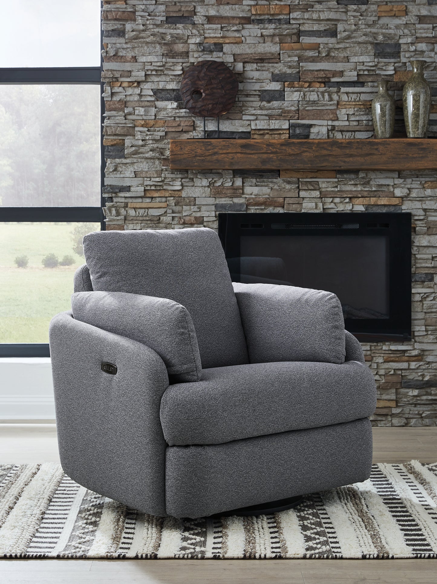 Cassel Furniture Outlet - Ashley Furniture - Alainmont Next-Gen Nuvella Swivel Power Recliner - Swivel Power Recliner / Salt and Pepper - A3000738
